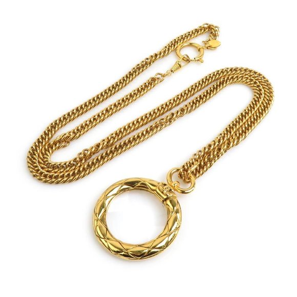 CHANEL Magnifying Glass Pendant Necklace Gold Metal  Accessory - Picture 2 of 5